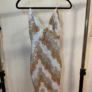 Hello Molly Sequin Mini Dress in Silver and Gold